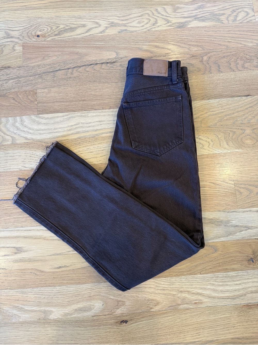 Madewell 90s Straight Cropped Jeans Women's 24 Brown High Rise Raw Hem